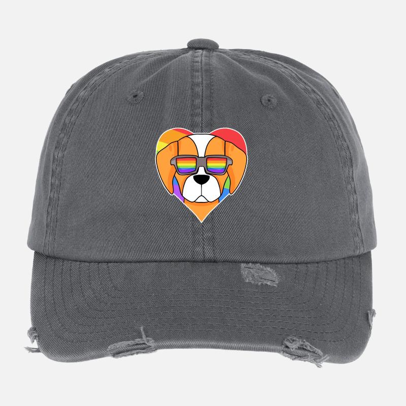 Regenbogen - Hund Epagneul Breton mit Brille Flexfit Vintage Destroyed Cap