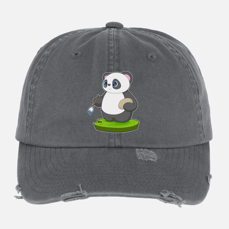 Panda Painter Brush Painting Flexfit Vintage Destroyed Cap