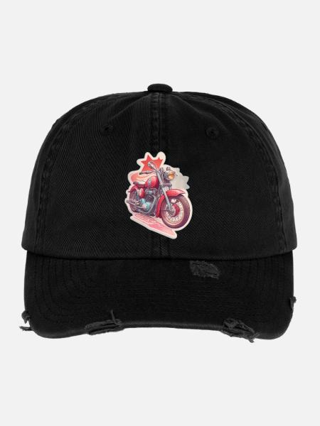 Conception de motos - Casquette vintage effet usé Flexfit - noir - Devant