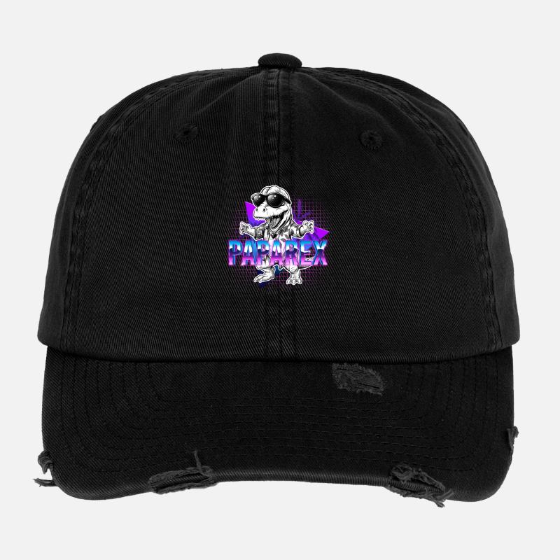 Papa Rex Dinosaurier Retrowave Vatertag Geschenk Flexfit Vintage Destroyed Cap