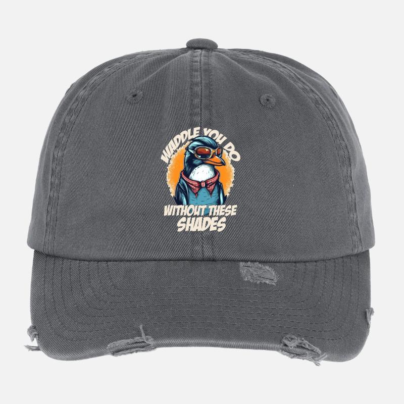 Cool styled penguin with sunglasses Flexfit Vintage Destroyed Cap