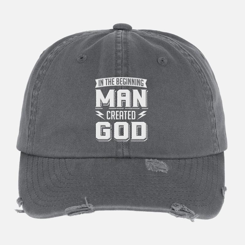 Atheist Man Created God Anti Religion Agnostiker Flexfit Vintage Destroyed Cap