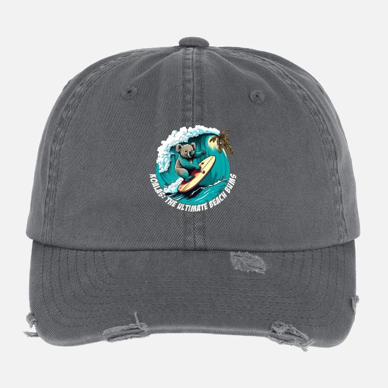 Beach Bums Koala has fun surfing Flexfit Vintage Destroyed Cap