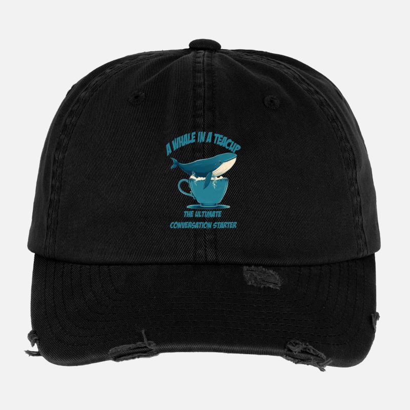 Whale in teacup conversation starter Flexfit Vintage Destroyed Cap