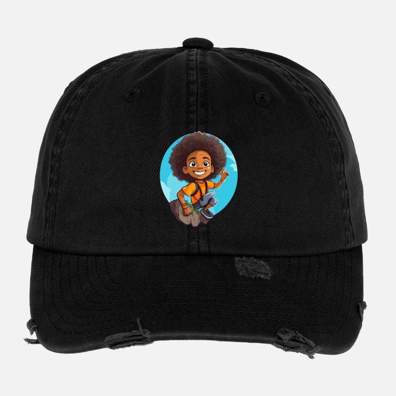Adventurous Kids Illustration - Flexfit Vintage Destroyed Cap - black