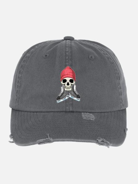 Totenkopf Eislaufen Schlittschuhe - Flexfit Vintage Destroyed Cap - Dunkelgrau - Vorne