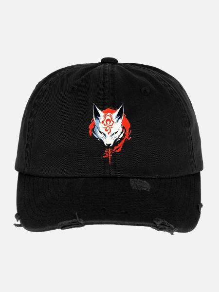 Kumiho Masque de renard samouraï Kitsune Japon Anime - Casquette vintage effet usé Flexfit - noir - Devant