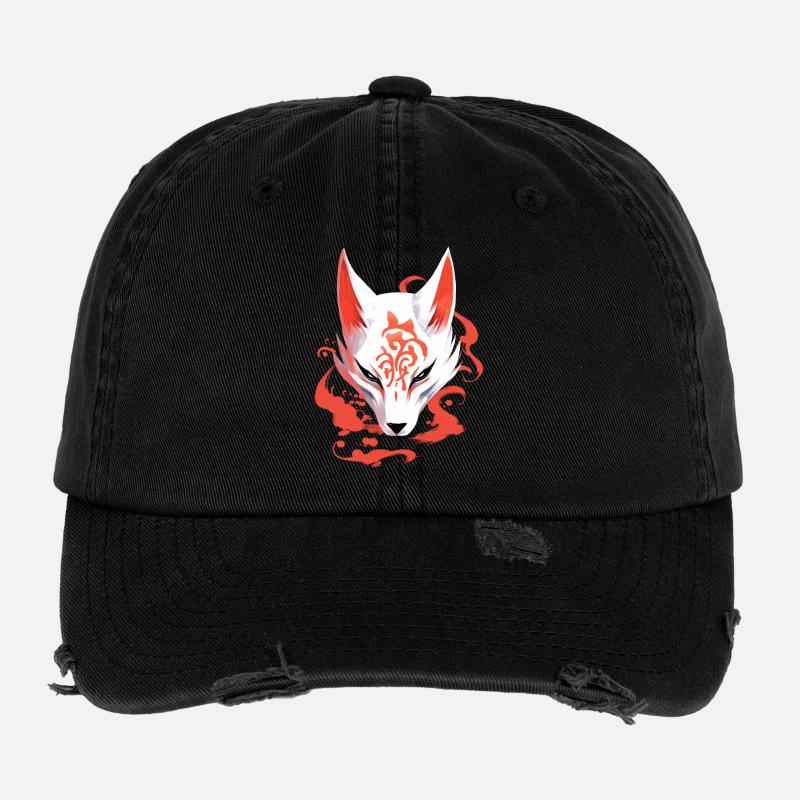 Anime Fox Mask Kitsune Kumiho Samurai Japan Flexfit Vintage Destroyed Cap