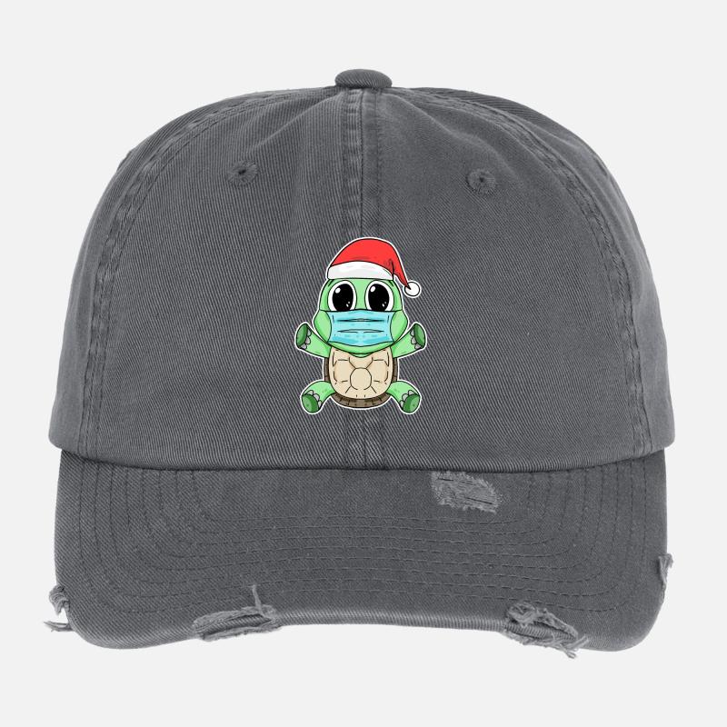 Turtle Christmas Funny Flexfit Vintage Destroyed Cap