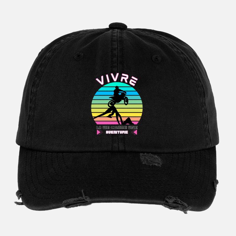 Vivre la Vie comme une Aventure - Moto Cross Casquette vintage effet usé Flexfit