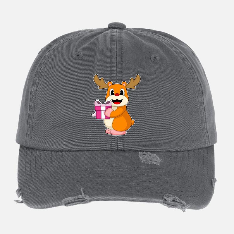 Hamster Christmas Package Flexfit Vintage Destroyed Cap