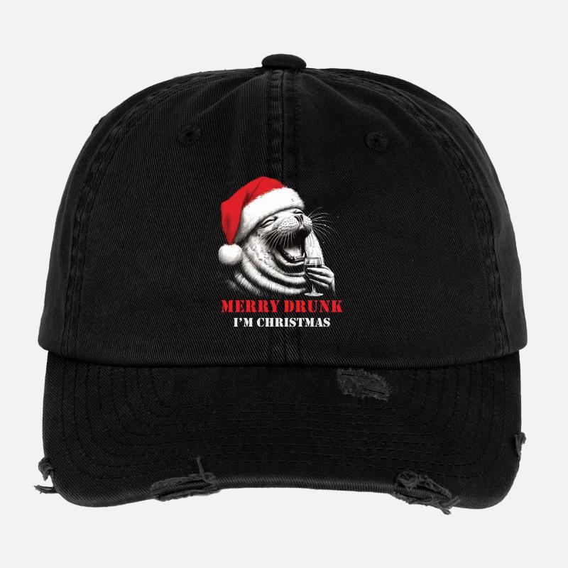 Merry Drunk I'm Christmas Wein Spruch Weihnachten Flexfit Vintage Destroyed Cap