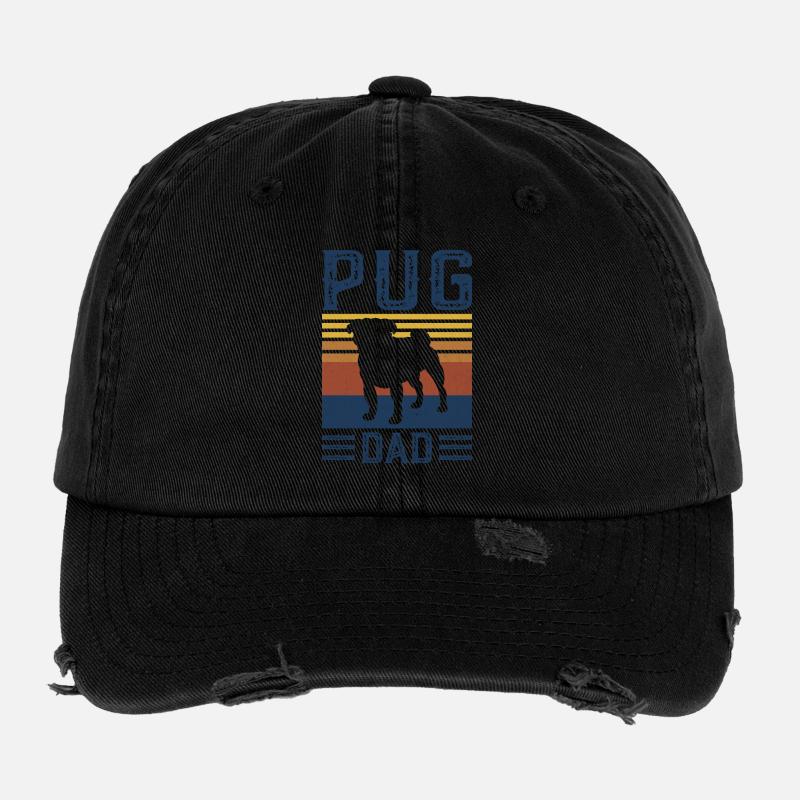Pug Dad Dog Vintage Retro Flexfit Vintage Destroyed Cap