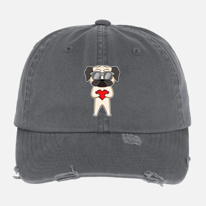 Hund mit Herz und Brille - Mops Flexfit Vintage Destroyed Cap