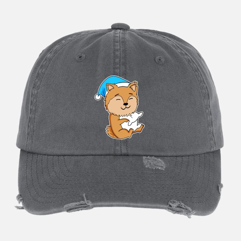 Zwergspitz Schlafen Müdigkeit Hund Flexfit Vintage Destroyed Cap