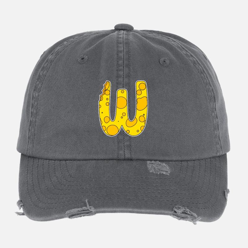 Buchstabe W - Anfangsbuchstabe W - Käse Motiv Flexfit Vintage Destroyed Cap