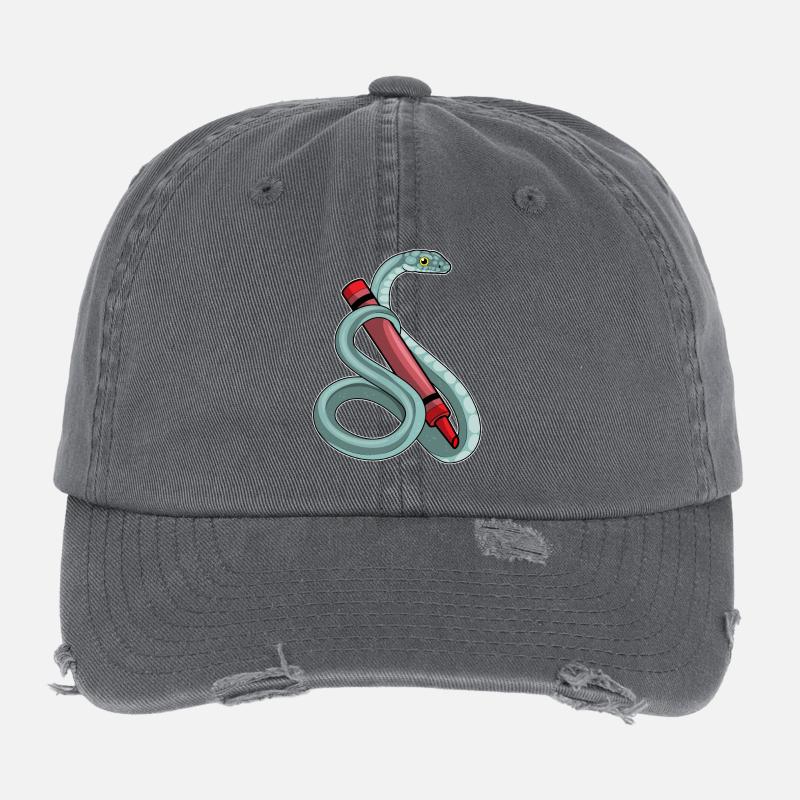 Schlange Schüler Wachsmalstift Schule Flexfit Vintage Destroyed Cap