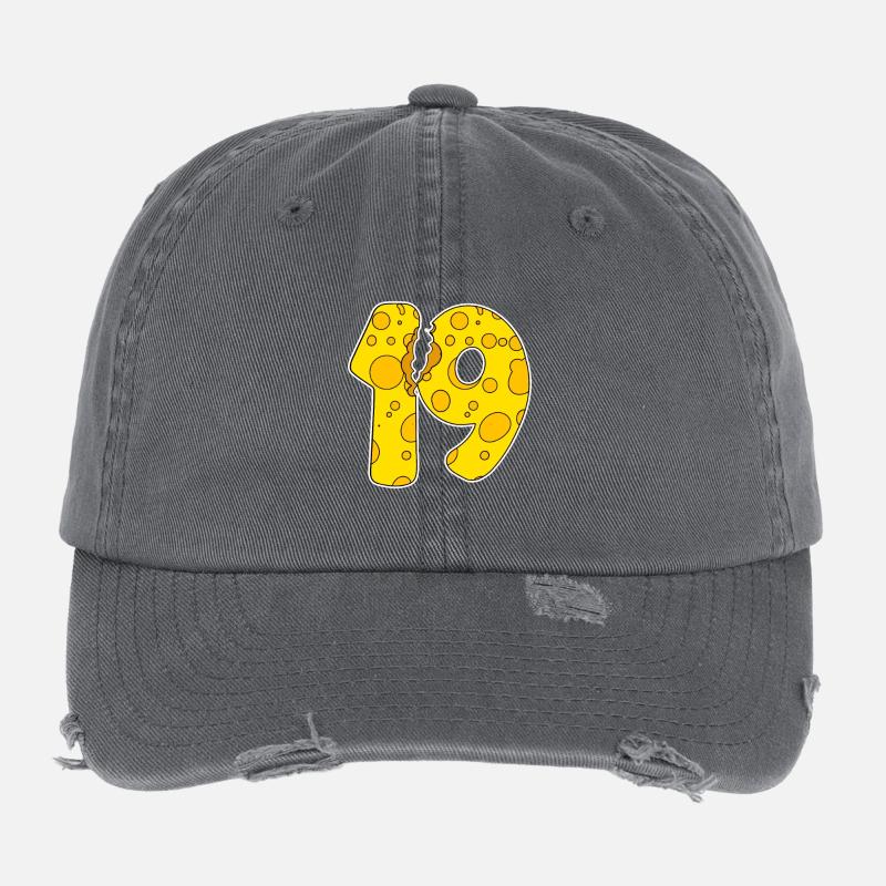 19 Year Old Funny Cheese Flexfit Vintage Destroyed Cap