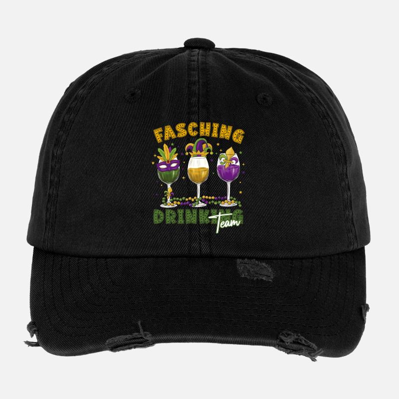 Fasching Karneval Drink Team Masken Gläser Flexfit Vintage Destroyed Cap