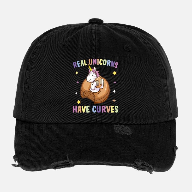 Echtes Einhorn hat Kurven mollig Einhornfan Flexfit Vintage Destroyed Cap