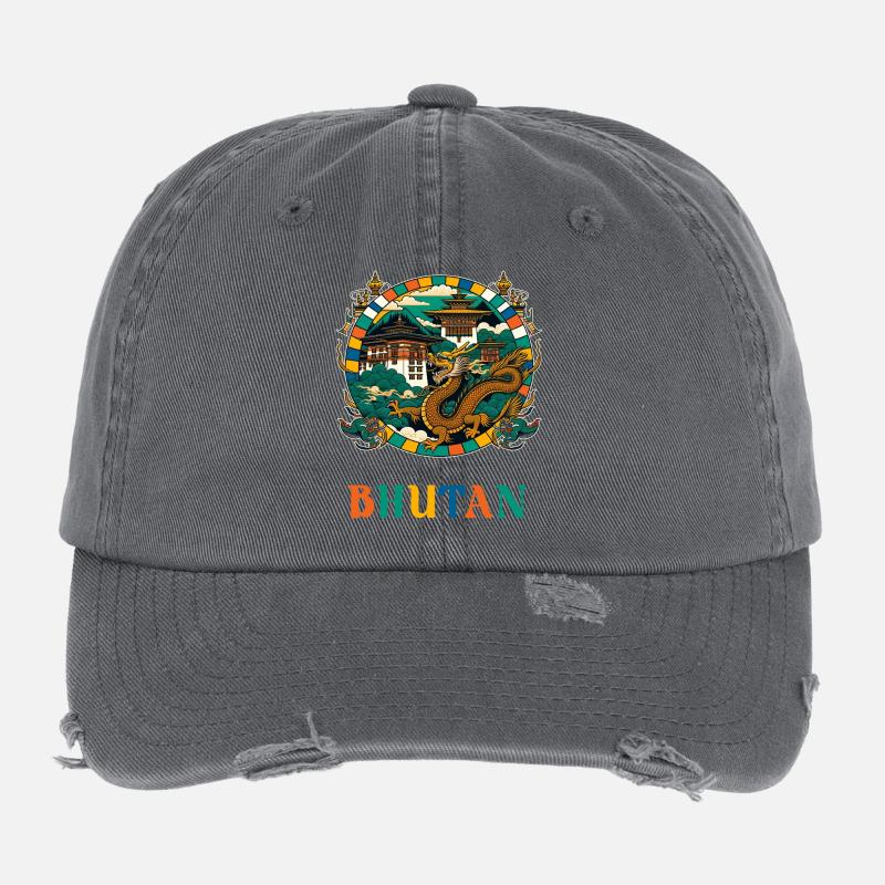 Bhutan Drache Südasien Thimphu Flexfit Vintage Destroyed Cap