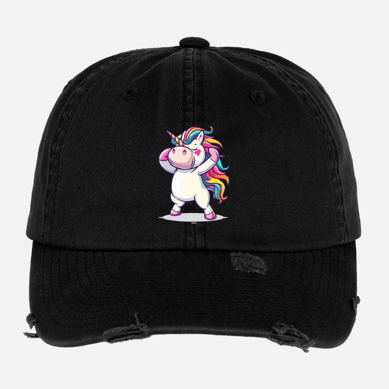 Tanzendes Einhorn mit Regenbogenhaar Flexfit Vintage Destroyed Cap