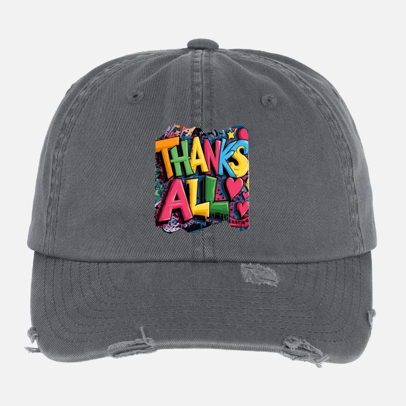 Happy Thank You Graffiti Design Flexfit Vintage Destroyed Cap