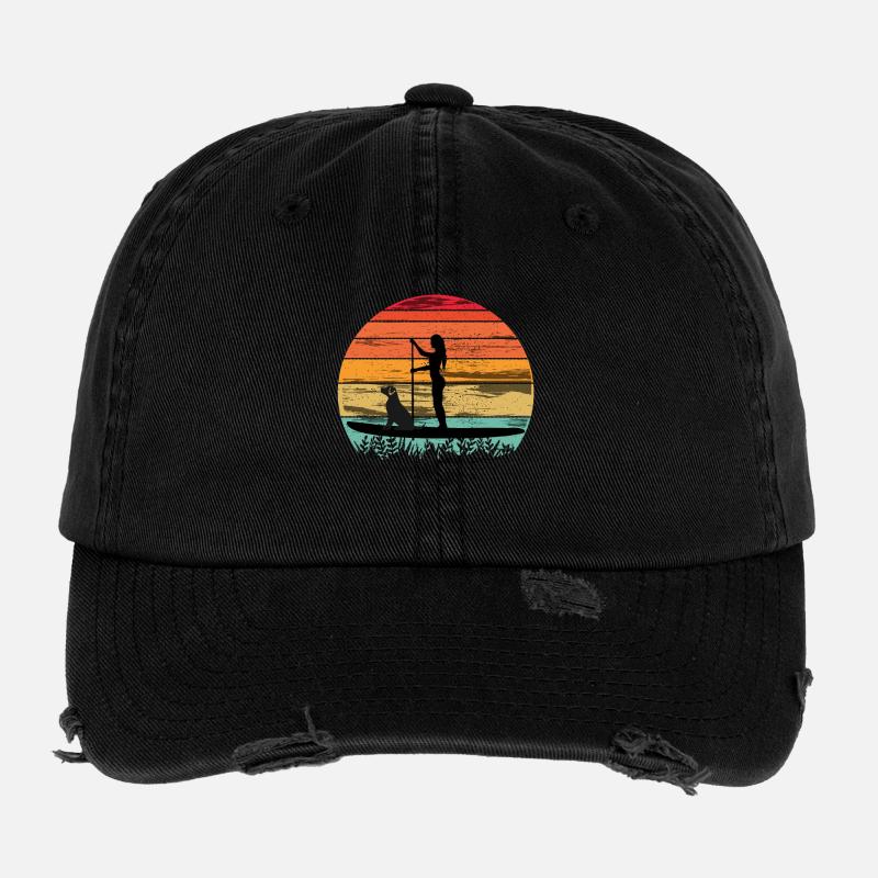 Paddleboarding with dog - Paddleboarding Tee - Flexfit Vintage Destroyed Cap - Schwarz