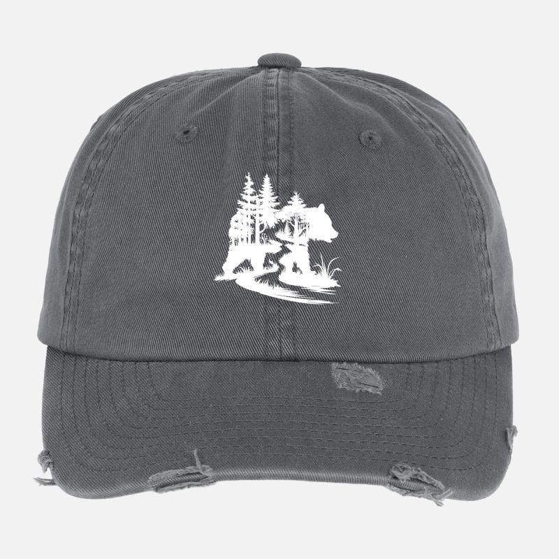 Bären Silhouette Wald Kunst Flexfit Vintage Destroyed Cap