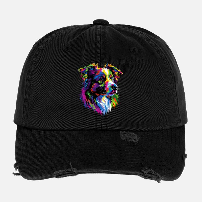 Australian Shepherd Bunte Farben Pop Art Aussie Flexfit Vintage Destroyed Cap