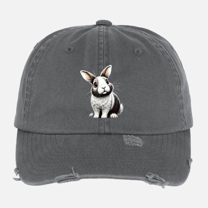 Entzückende Hasenillustration Flexfit Vintage Destroyed Cap