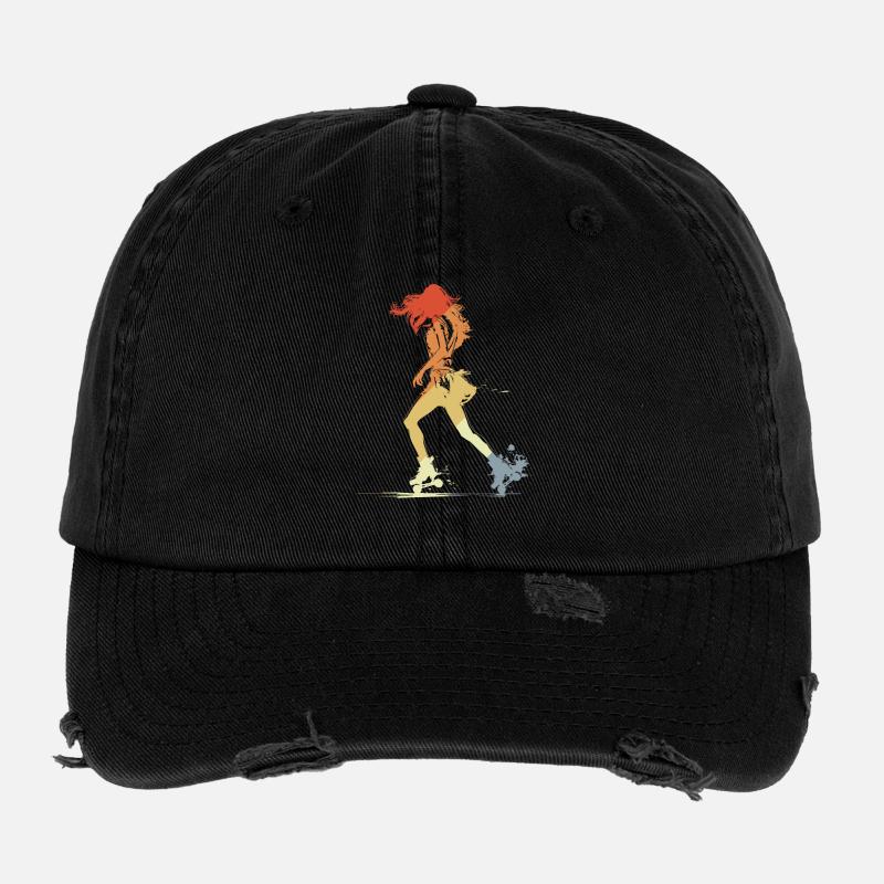 Roller Skating Girl Graphic Flexfit Vintage Destroyed Cap