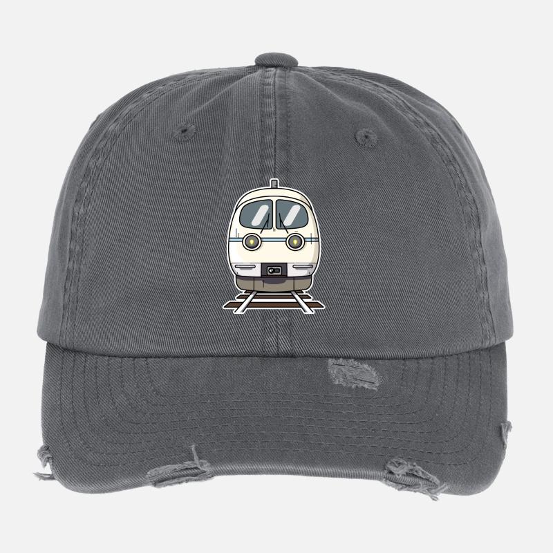 Train Cartoon Style Flexfit Vintage Destroyed Cap