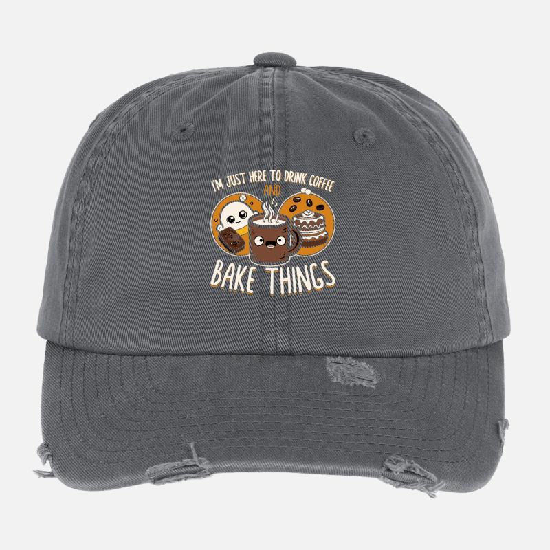 Coffee and Baking Saying Illustration Flexfit Vintage Destroyed Cap