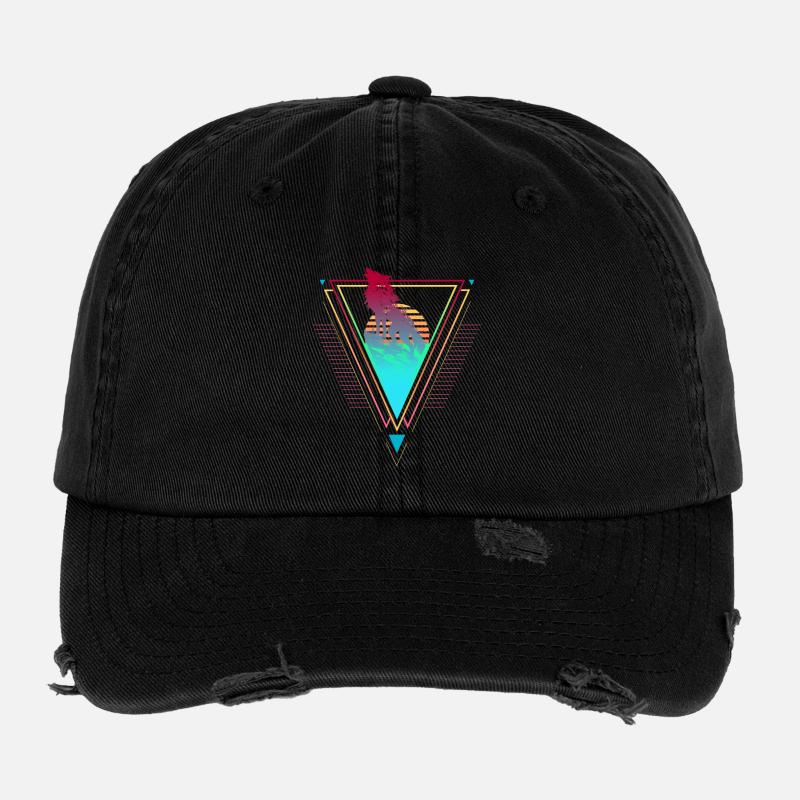 Coucher de soleil des années 90 et 80 de Wolf Vaporwave Synthwave Casquette vintage effet usé Flexfit