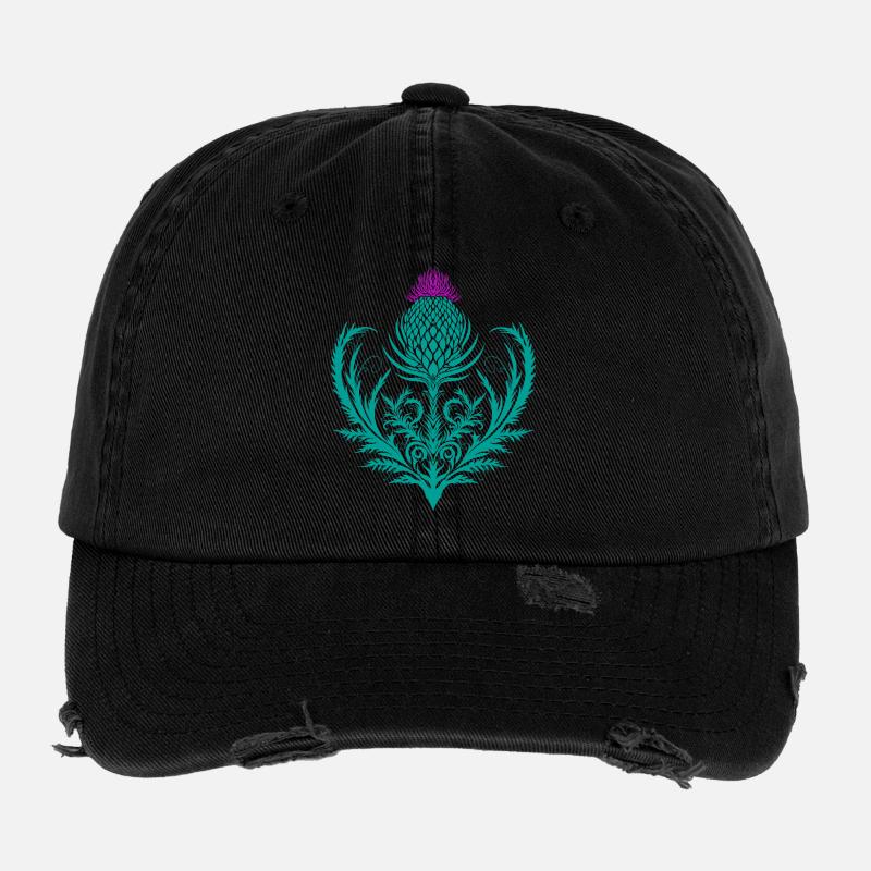 Distel Tattoo Scottish Thistle Botanical Art Flexfit Vintage Destroyed Cap