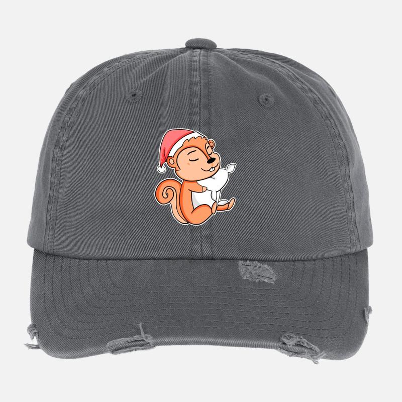 Eichhörnchen Niedlich Müde Ausschlafen Weihnachten Flexfit Vintage Destroyed Cap