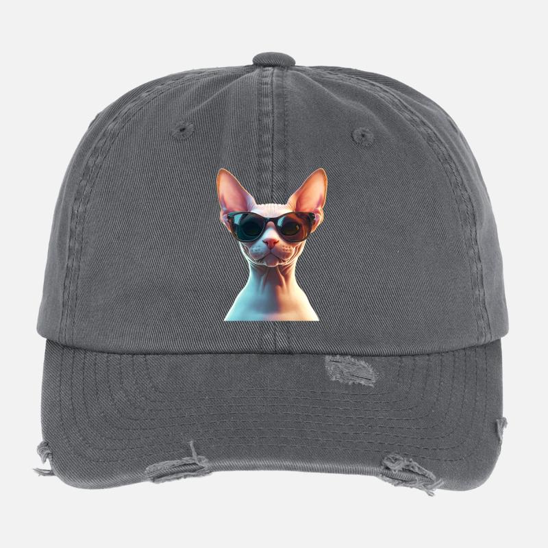 Sphynx Cat Sphynx Cat Canadian Cat Cute Sphinx Flexfit Vintage Destroyed Cap