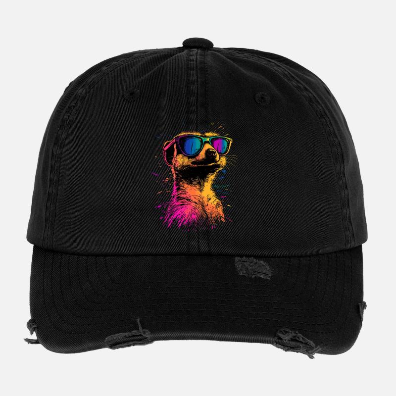 Erdmännchen Sonnenbrille Bunt Süßes Erdmännchen Flexfit Vintage Destroyed Cap