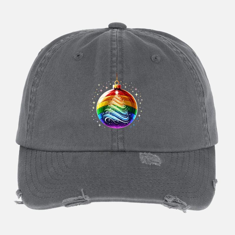 Regenbogen Weihnachtskugel Flexfit Vintage Destroyed Cap
