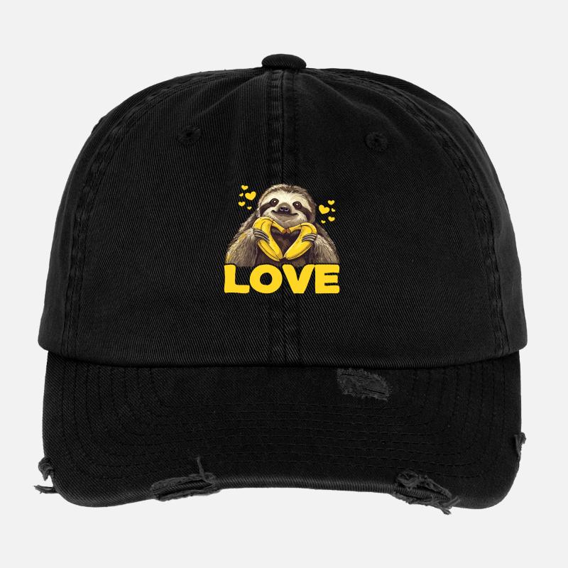 Funny cute sloth with banana heart Love Flexfit Vintage Destroyed Cap