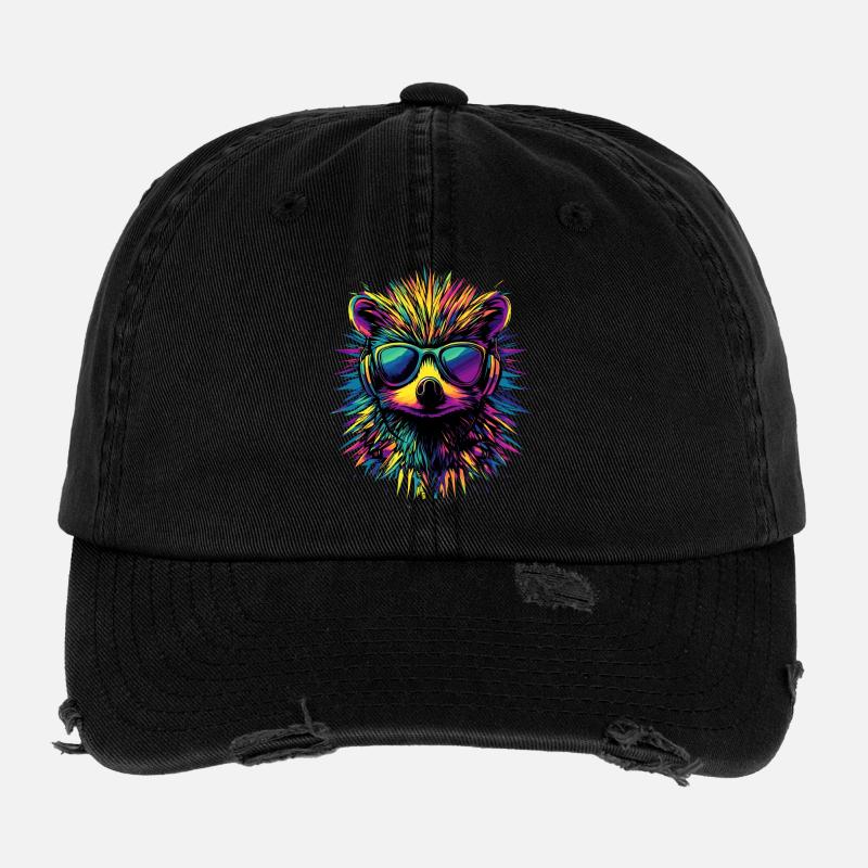 Igel Popart Kopfhörer Sonnenbrille Bunt Süßer Igel Flexfit Vintage Destroyed Cap
