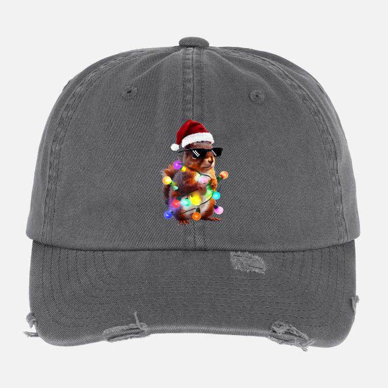 Weihnachts Eichhörnchen mit Lichterkett Flexfit Vintage Destroyed Cap
