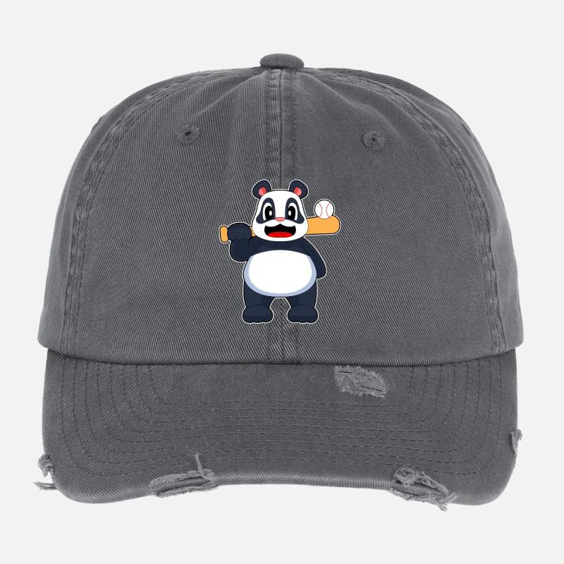Panda Baseball Baseballschläger Flexfit Vintage Destroyed Cap