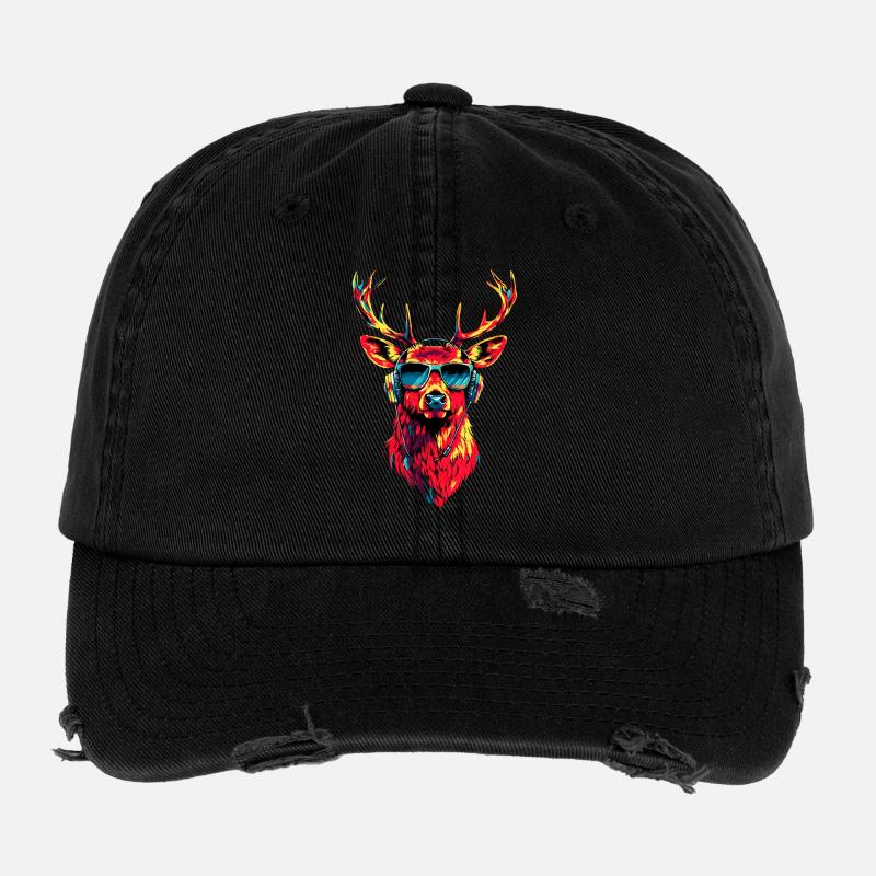 Hirsch Geweih Jagd Reh Rentier Rothirsch Jäger Flexfit Vintage Destroyed Cap