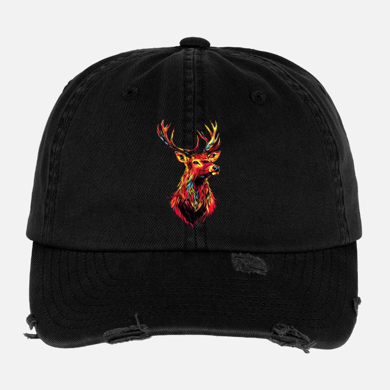 Hirsch Geweih Jagd Reh Rentier Rothirsch Jäger Flexfit Vintage Destroyed Cap