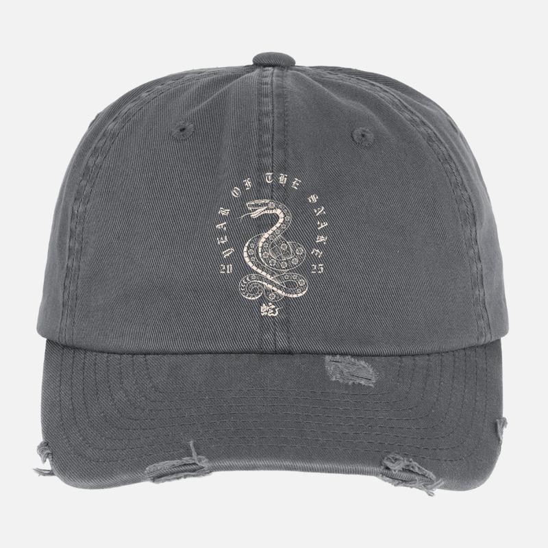 Serpent Floral Emblème Circulaire Année du Serpent Casquette vintage effet usé Flexfit