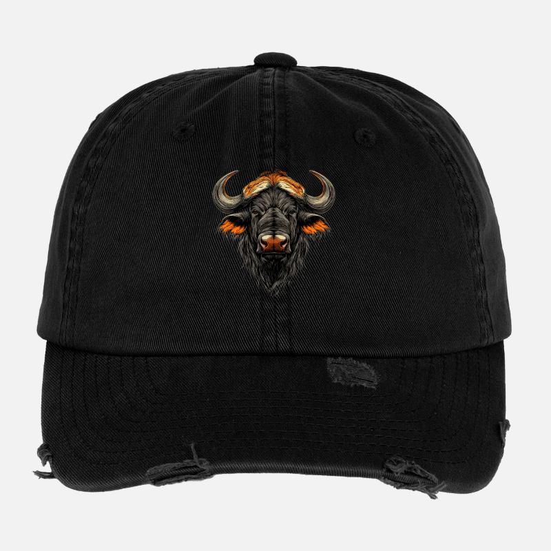 Buffle du Cap Buffalo Safari Buffle d’Afrique Casquette vintage effet usé Flexfit