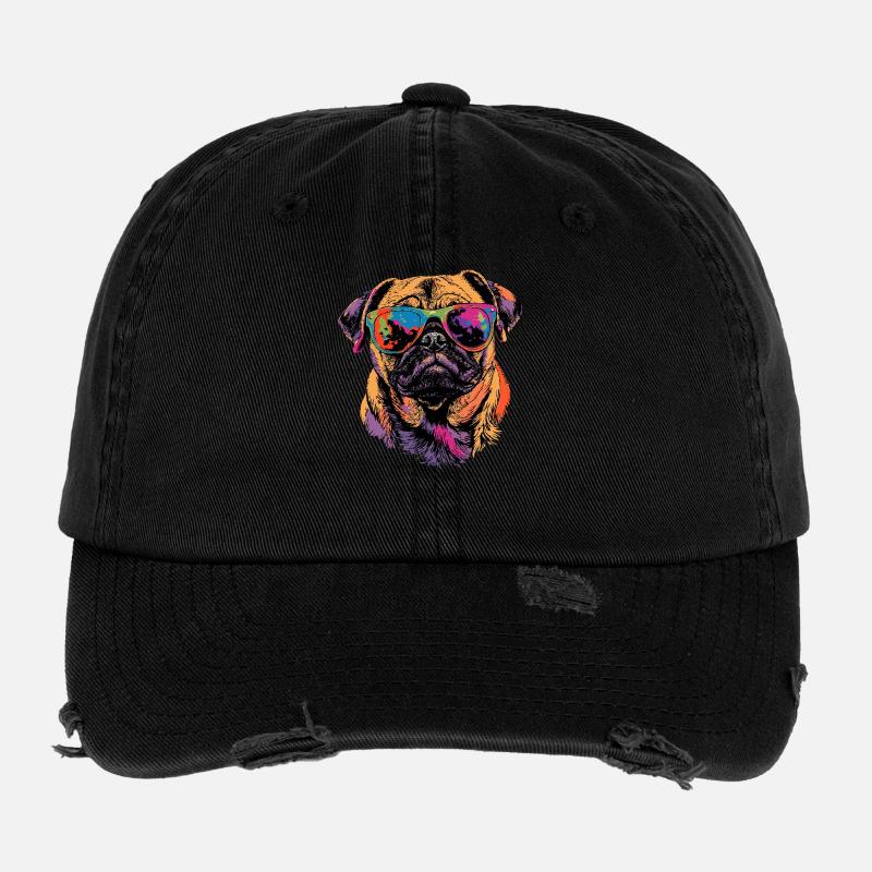 Mops Beige Hunde Liebe Carlin Kleiner Süßer Mops Flexfit Vintage Destroyed Cap