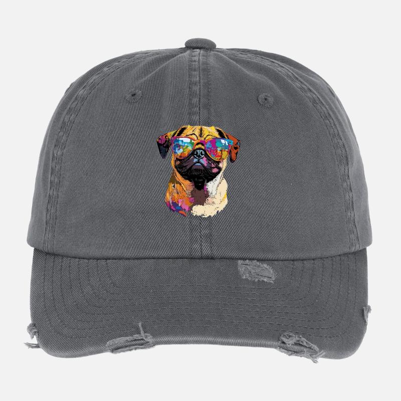 Mops Beige Hunde Liebe Carlin Kleiner Süßer Mops Flexfit Vintage Destroyed Cap